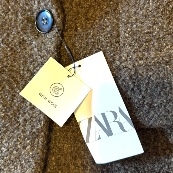 Zara khaki long wool blend boucle double breasted blazer coat NWT - Picture 5 of 13